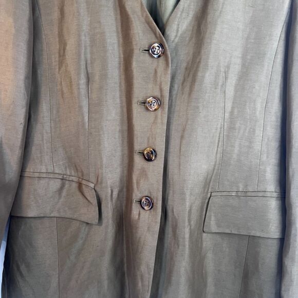 Betty Barclay Collarless Vneck Single Breasted Flax Blend Blazer Jacket Sz M/L** - Picture 4 of 11